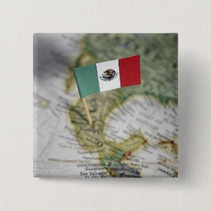 Macaron Carré 5 Cm Drapeau mexicain sur la carte