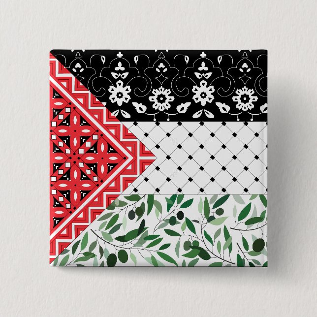 Macaron Carré 5 Cm Drapeau Palestine Falastini Olives Kuffiyeh (Devant)