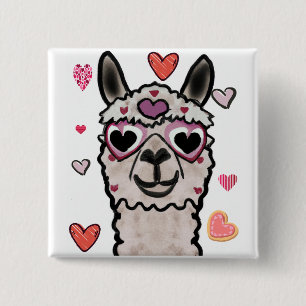 Macaron Carré 5 Cm Drawn llama with heart eyes      button