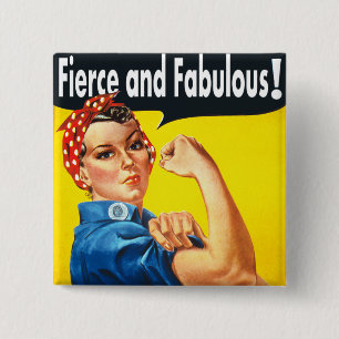 Macaron Carré 5 Cm Droits des Femmes Rosie la Riveteuse Fière et Fabu