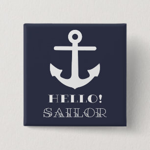 Macaron Carré 5 Cm Drôle cadeau de marin. Ancre Nautique Hello Sailor