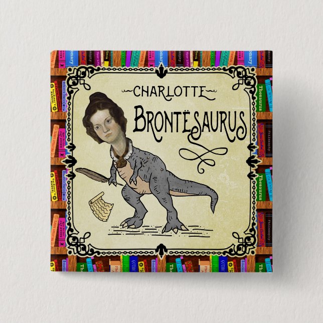Macaron Carré 5 Cm Drôle Charlotte Bronte Saurus Dinosaur Lecteur de  (Devant)