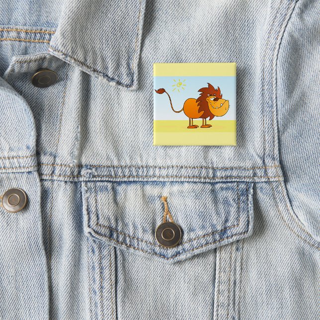 Macaron Carré 5 Cm Drôle Lion caricature dans le soleil Safari animal (Créateur téléchargé)