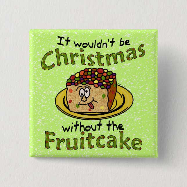 Macaron Carré 5 Cm Drôle Noël Cartoon Fruitcake (Devant)