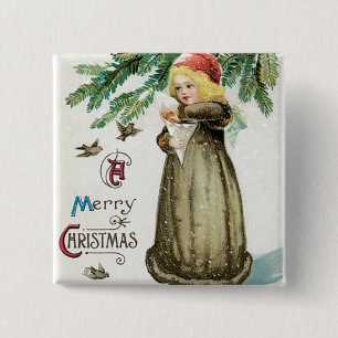 Macaron Carré 5 Cm "D'un Joyeux fille Noël"