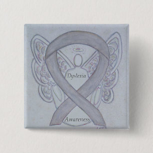 Macaron Carré 5 Cm Dyslexia Silver Awareness Ribbon Angel Custom Pin