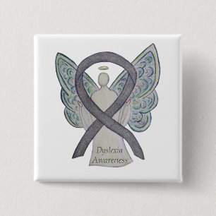 Macaron Carré 5 Cm Dyslexia Silver Awareness Ribbon Angel Custom Pin