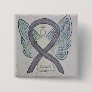 Macaron Carré 5 Cm Dyslexia Silver Awareness Ribbon Angel Custom Pin