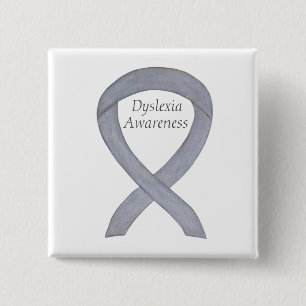 Macaron Carré 5 Cm Dyslexia Silver Awareness Ribbon Custom Pin