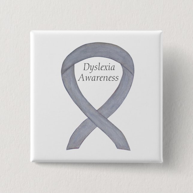 Macaron Carré 5 Cm Dyslexia Silver Awareness Ribbon Custom Pin (Devant)