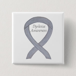 Macaron Carré 5 Cm Dyslexia Silver Awareness Ribbon Custom Pin