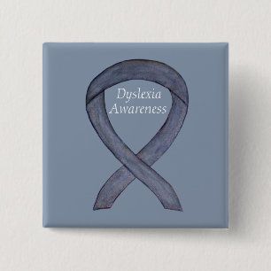 Macaron Carré 5 Cm Dyslexia Silver Awareness Ribbon Custom Pin