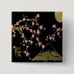 Macaron Carré 5 Cm Écran Japonais Rose Sakura Or Noir