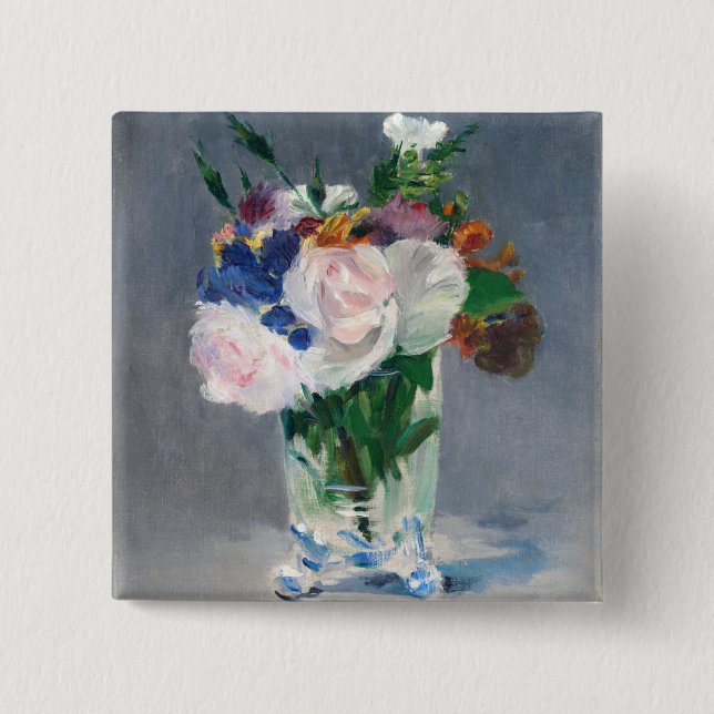 Macaron Carré 5 Cm Edouard Manet - Fleurs dans un Vase de Cristal (Devant)