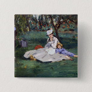 Macaron Carré 5 Cm Edouard Manet - La famille Monet dans leur jardin
