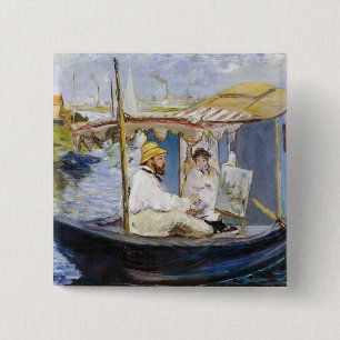 Macaron Carré 5 Cm Edouard Manet - Monet dans son bateau atelier