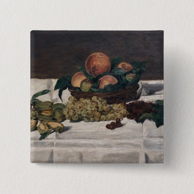 Macaron Carré 5 Cm Edouard Manet - Nature morte, Fruits sur table (Devant)