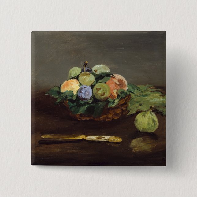 Macaron Carré 5 Cm Edouard Manet - Panier de fruits (Devant)