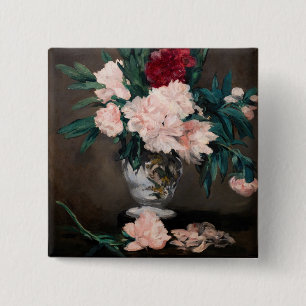 Macaron Carré 5 Cm Edouard Manet - Vase de pivoines sur petit piédest