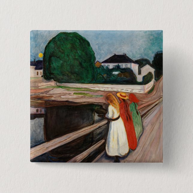 Macaron Carré 5 Cm Edvard Munch - Les filles sur le pont (Devant)