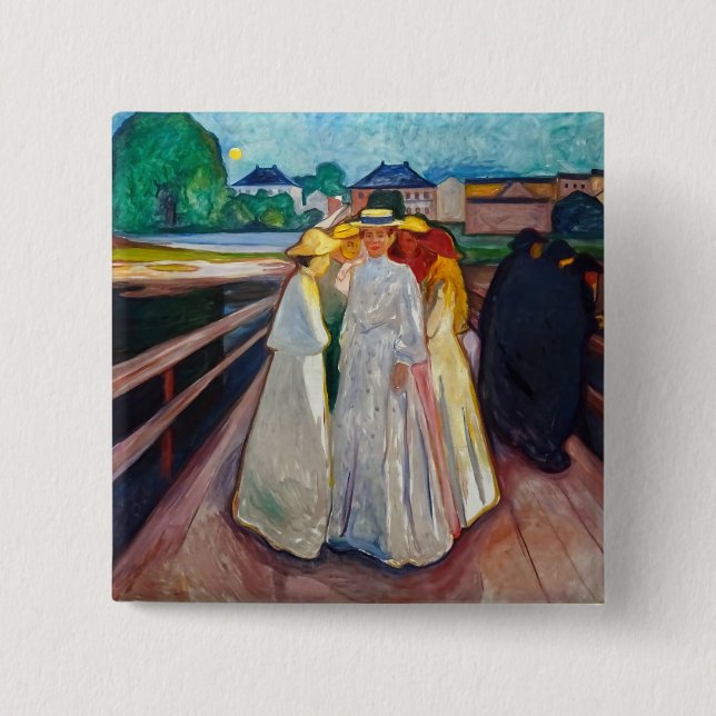 Macaron Carré 5 Cm Edvard Munch - Les filles sur le pont 1903 (Devant)