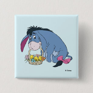 Macaron Carré 5 Cm Eeyore tenant un panier de Pâques plein de bébé