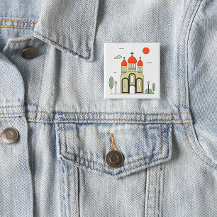 Macaron Carré 5 Cm Église orthodoxe russe minimaliste