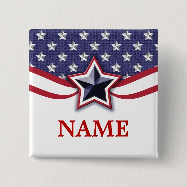 Macaron Carré 5 Cm Election Campaign Pin Template Stars Stripes (Devant)