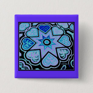 Macaron Carré 5 Cm Electric Blue Hearts & Stars Square Pin