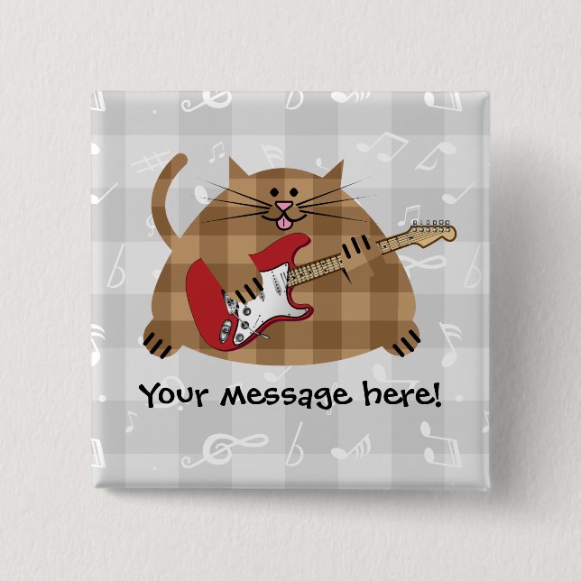 Macaron Carré 5 Cm Electricat - musicien de Kitty de guitare (Devant)