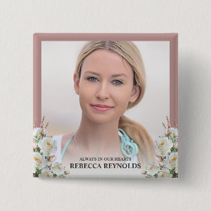 Macaron Carré 5 Cm Elegant Always In Our Hearts Photo Floral Funeral