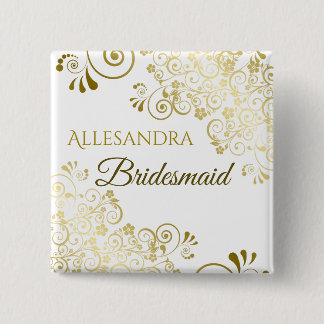 Macaron Carré 5 Cm Élégant Gold Frills Bridesmaid Mariage Nom balise