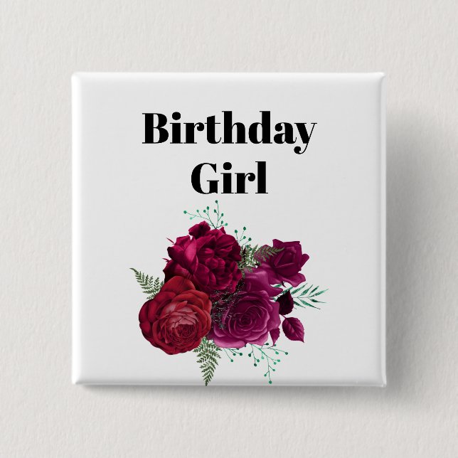Macaron Carré 5 Cm Elégant Magenta Rose Floral Bouquet Anniversaire f (Devant)