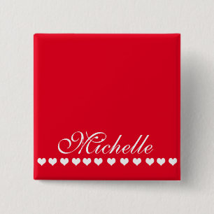 Macaron Carré 5 Cm Élégant Monogramme Coeurs blancs Rouge