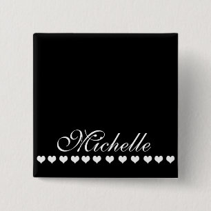 Macaron Carré 5 Cm Élégant Monogramme Coeurs noir et blanc