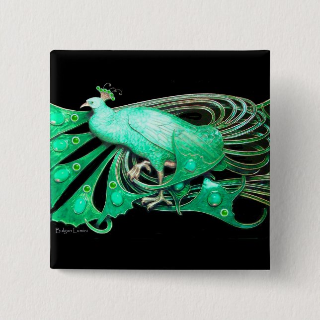 MACARON CARRÉ 5 CM ÉLÉGANT PEACOCK EN VERT, NOIR (Devant)