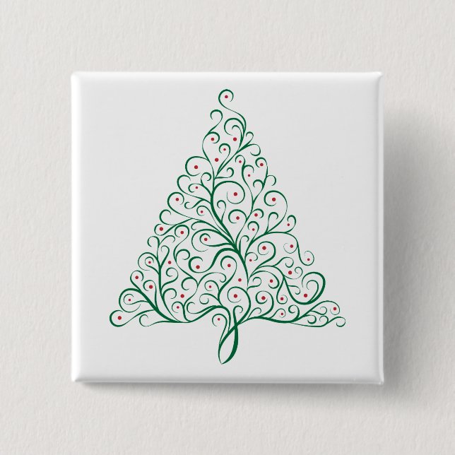 Macaron Carré 5 Cm Élégante calligraphie rouge et verte Arbre de Noël (Devant)