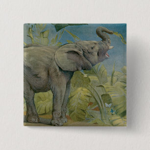 Macaron Carré 5 Cm Eléphant d'Afrique vintage dans la jungle, EJ Detm