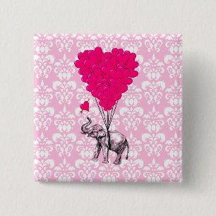 Macaron Carré 5 Cm Éléphant mignon drôle & damas rose