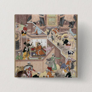 Macaron Carré 5 Cm Empereur Akbar (r.1556-1605) inspectant le buildin