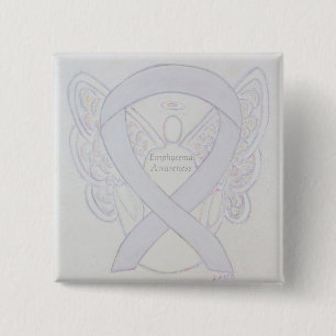 Macaron Carré 5 Cm Emphysema Sensibilisation Angel Pearl Ribbon Custo