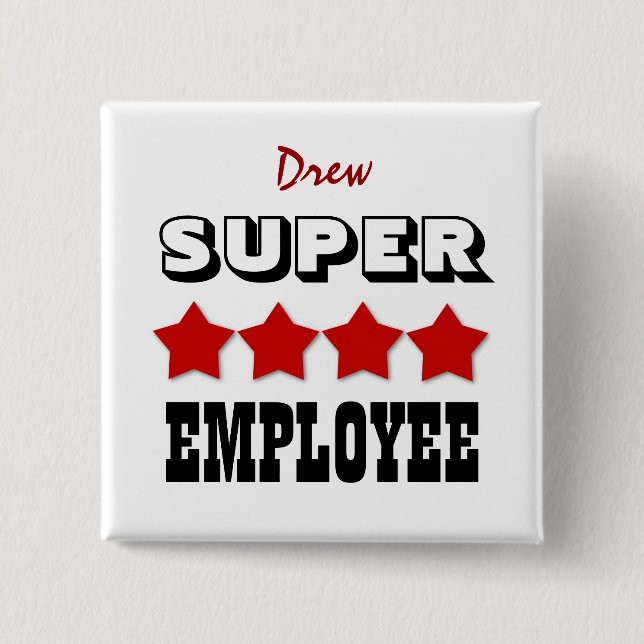 Macaron Carré 5 Cm EMPLOYÉ superbe avec les étoiles V18 ROUGE (Devant)