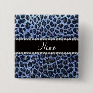 Macaron Carré 5 Cm Empreinte de léopard bleu-clair nommé fait sur