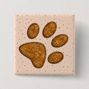 Macaron Carré 5 Cm empreinte de patte de chat scintillante - orange