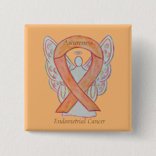 Macaron Carré 5 Cm Endometrial Cancer Peach Awareness Ribbon Pins