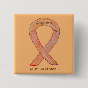Macaron Carré 5 Cm Endometrial Cancer Peach Awareness Ribbon Pins