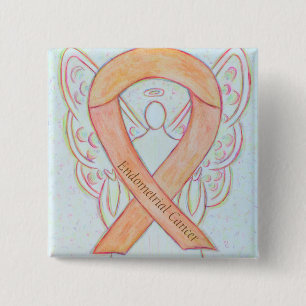 Macaron Carré 5 Cm Endometrial Cancer Peach Awareness Ribbon Pins