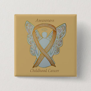 Macaron Carré 5 Cm Enfance Cancer Angel Gold Sensibilisation Pins à r