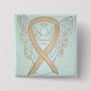 Macaron Carré 5 Cm Enfance Cancer Angel Gold Sensibilisation Pins à r