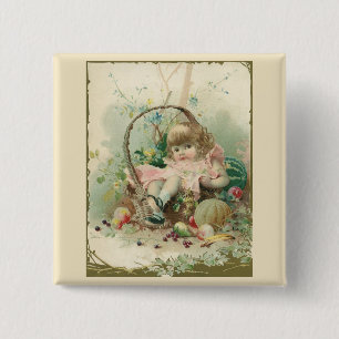 Macaron Carré 5 Cm Enfant victorienne vintage, Fille Panier de fruits